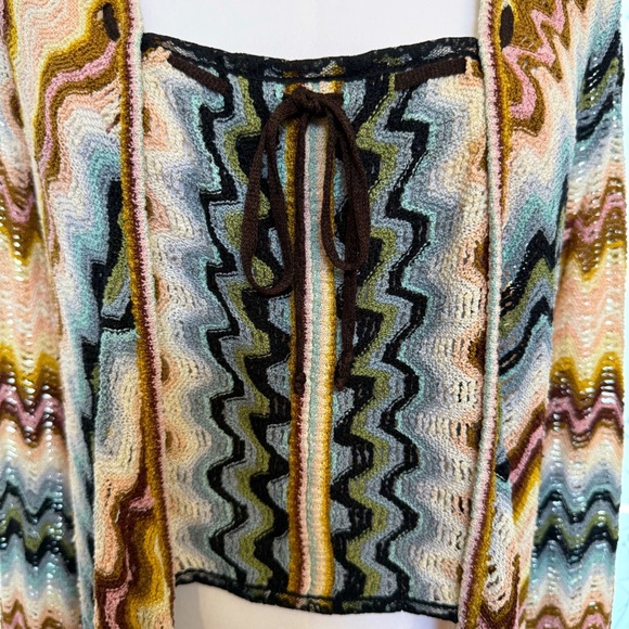 MISSONI COLORFUL SIGNATURE ZIG ZAG PRINT LONG SLEEVE CAFTAN COVER UP TOP DRESS - Picture 3 of 8